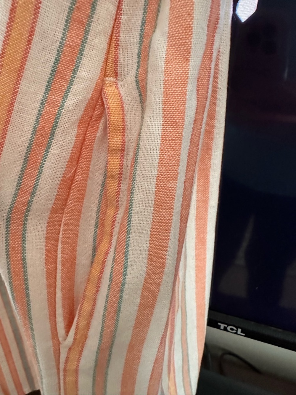 Sonoma linen Sleeveless pull on Dress in Peach, Cream and Gray Stripes Small - Picture 7 of 10